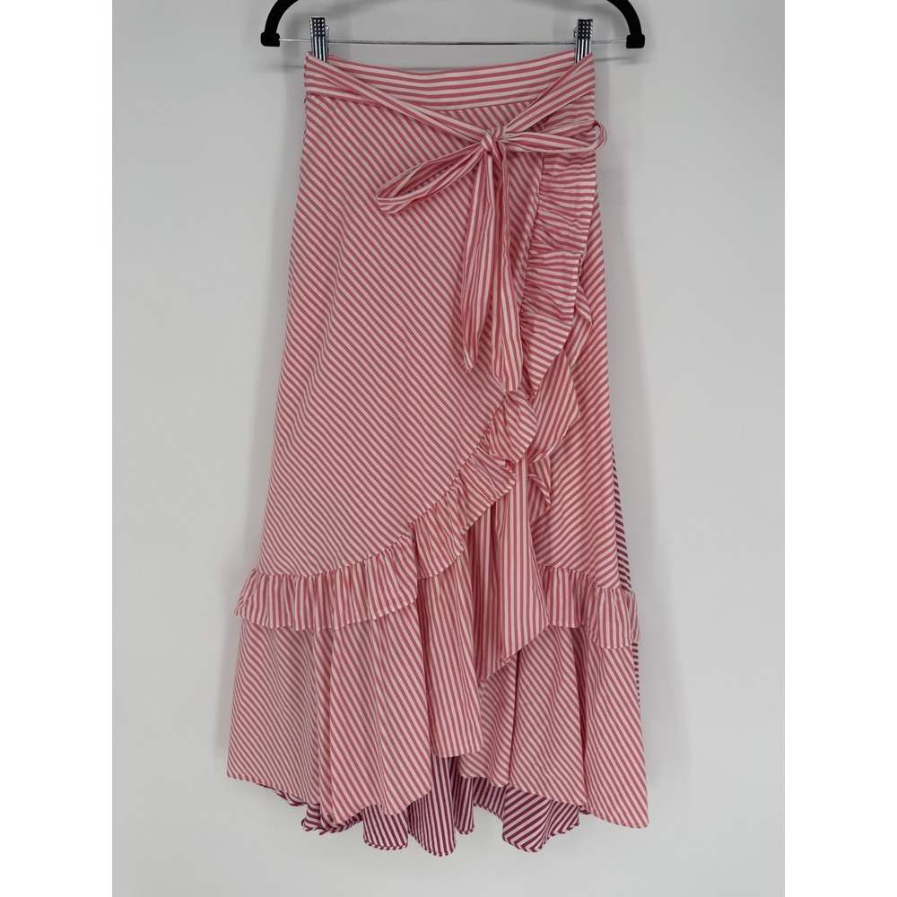 MAEVE ANTHROPOLOGIE PENNY RUFFLED SKIRT PINK STRIPES XS CANDY STRIPE PREPPY